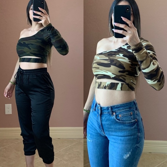 PAOLA Camo One Sleeve Crop Top - Picture 1 of 4